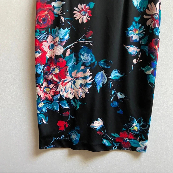 Betsey Johnson Black Floral Midi short sleeve Dress Sz 4 - Picture 7 of 15